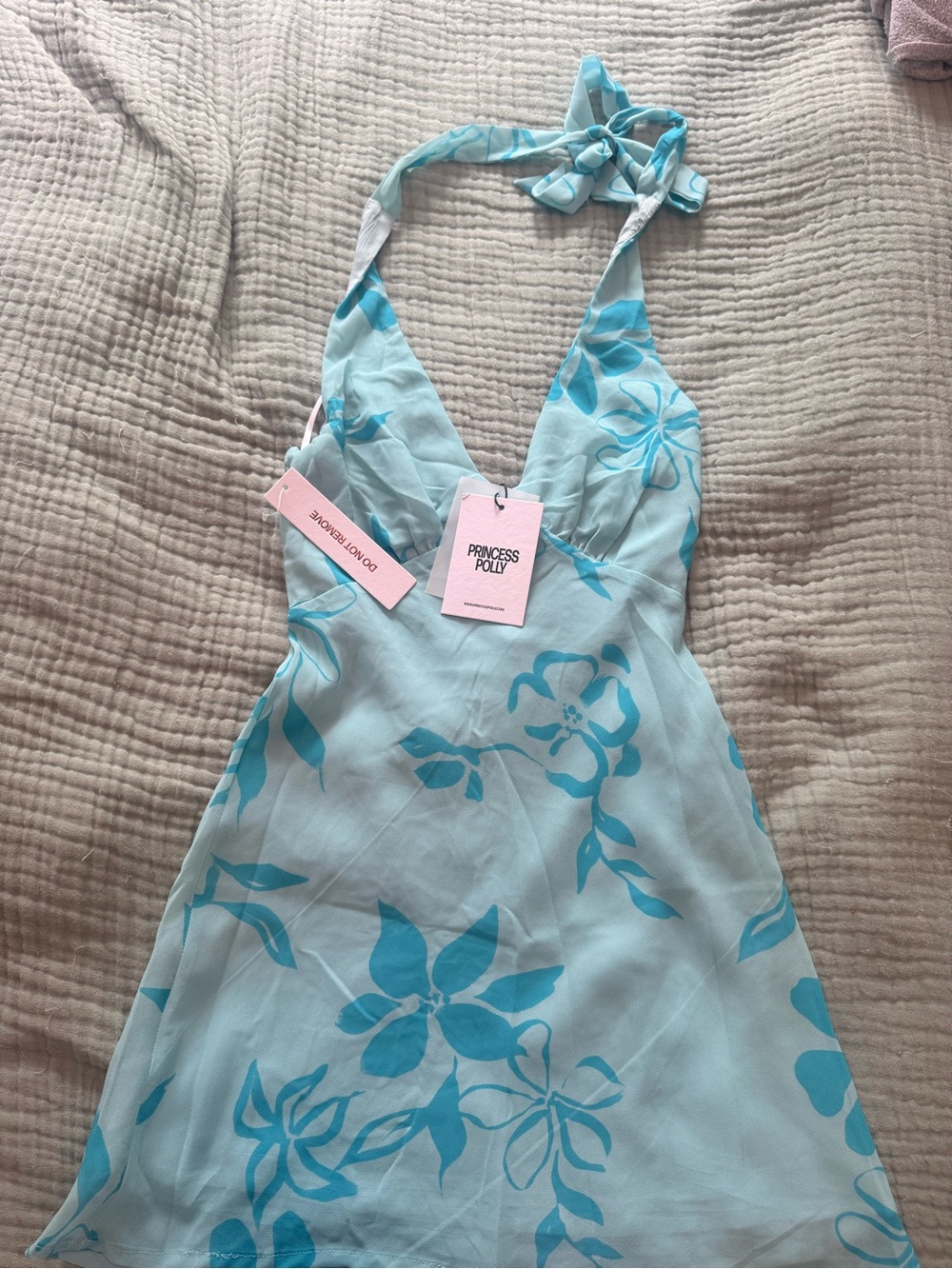 Princess Polly Light Blue Floral Halter Mini Dress